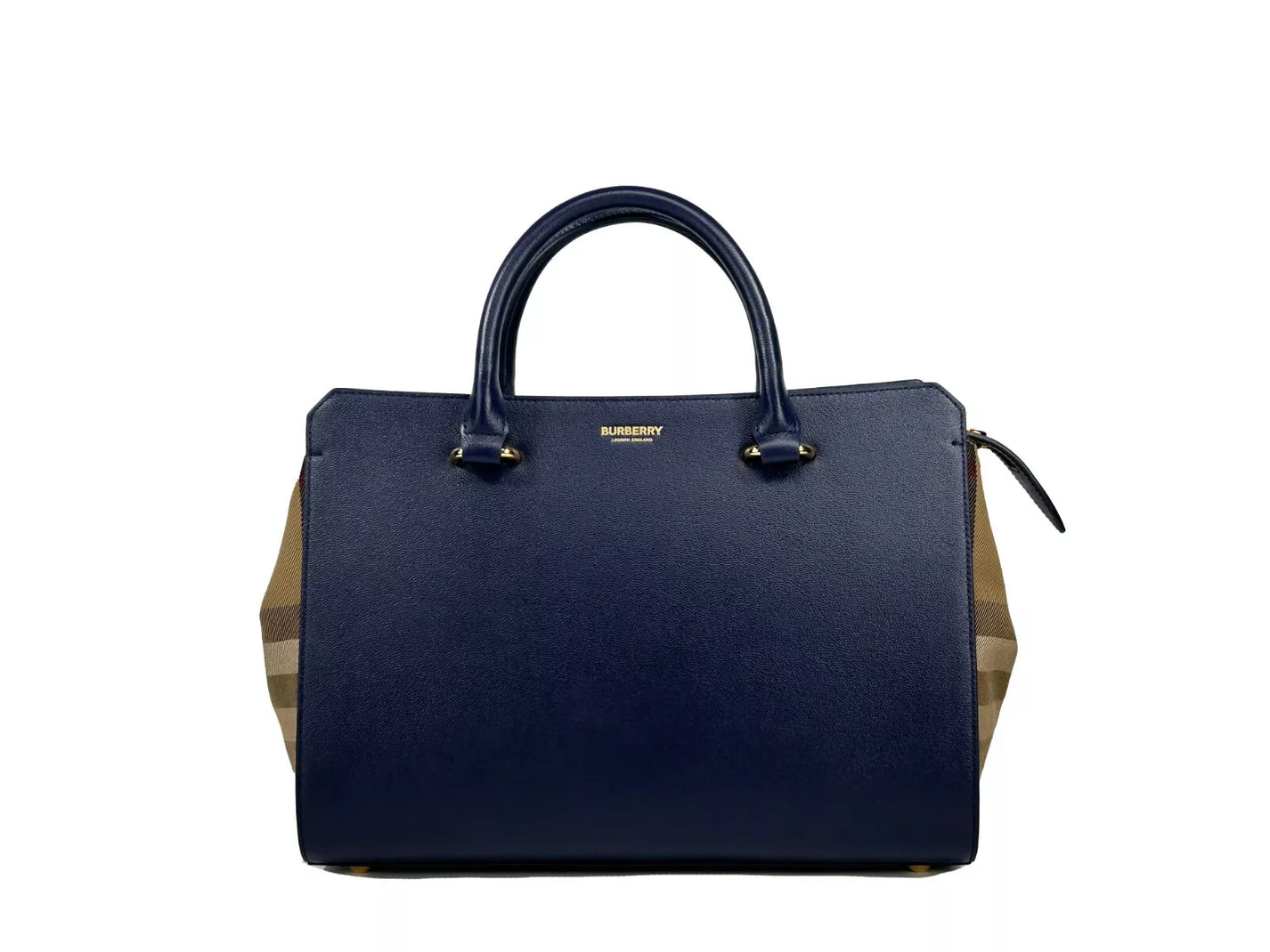 Burberry - Burberry Small Banwell Leather Tote Bag Purse Blue - Women’s Bags