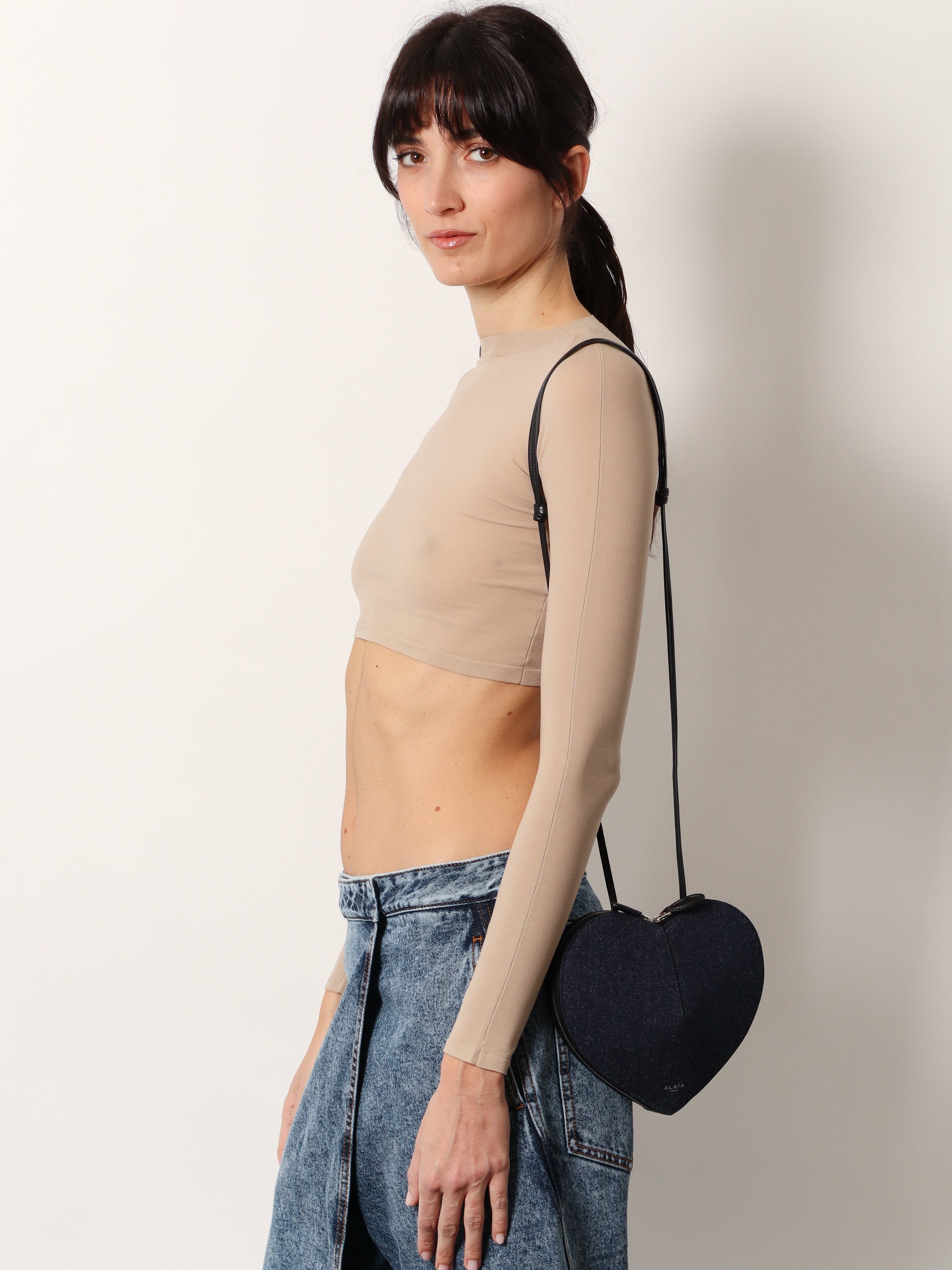 ALAIA - Le Coeur Denim And Leather Shoulder Bag - Home->Woman->Bags->Shoulder bags