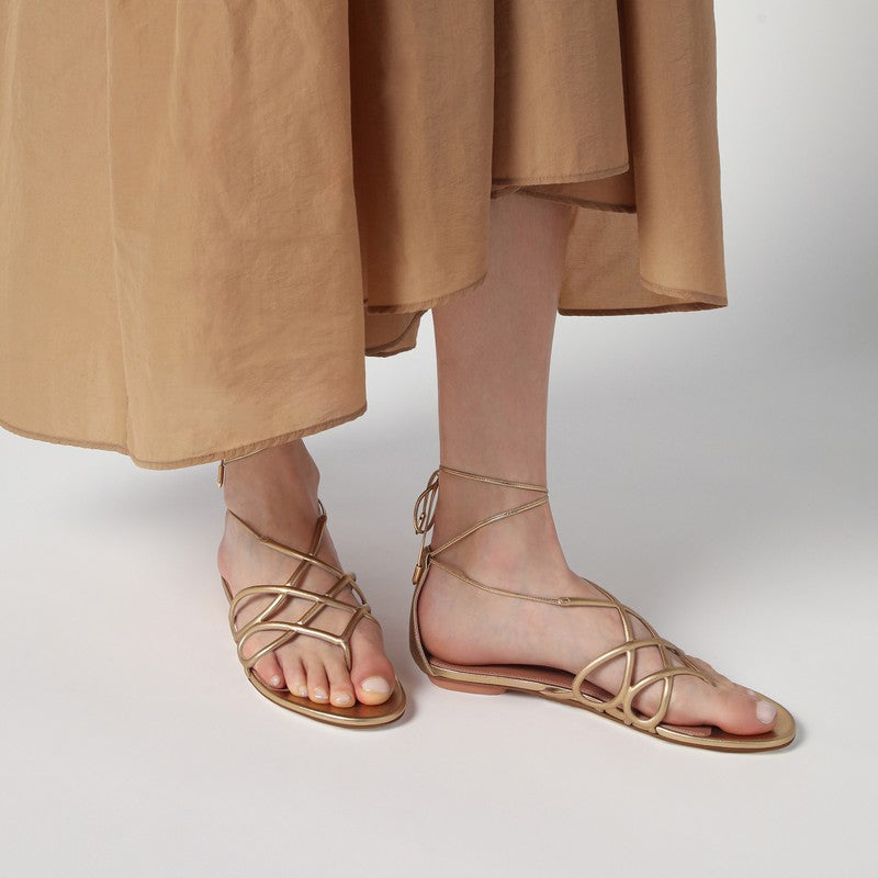 Aquazzura - Aquazzura Low gold leather sandal - Sandals