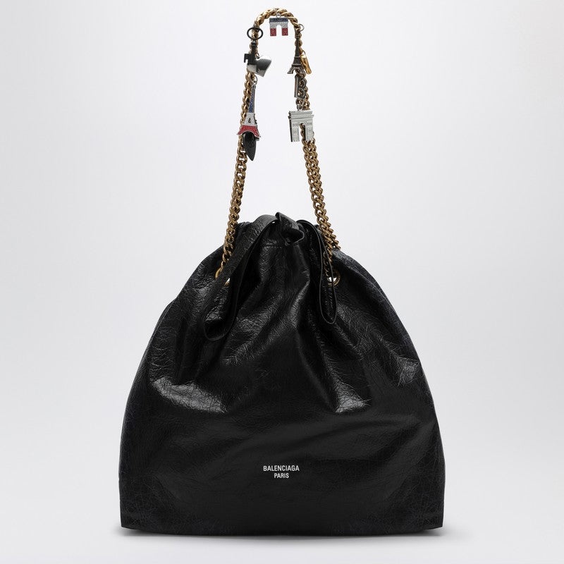 Balenciaga - Balenciaga Crush Media black leather tote bag - Shopper