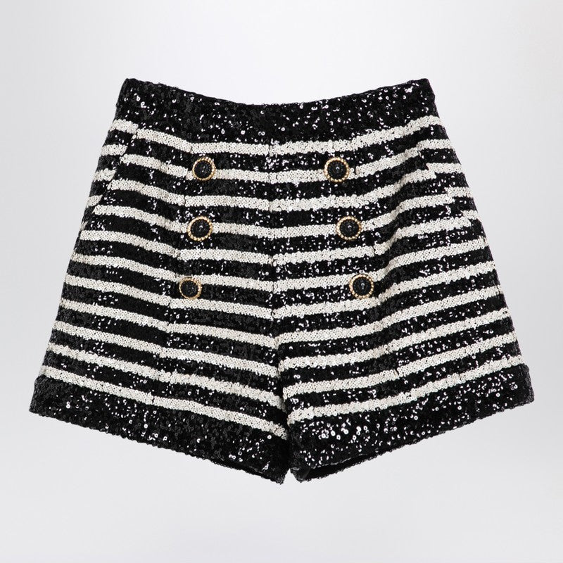 Balmain - Balmain Black/white striped shorts with sequins - Short trousers