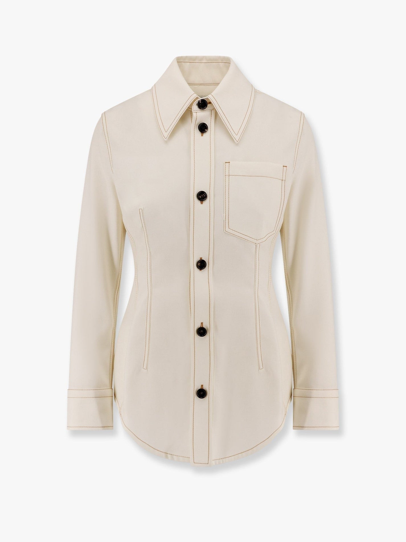 Bottega Veneta - Bottega Veneta Traverl Light Wool Shirt With Maxi Pointed Collar - Women’s Tops