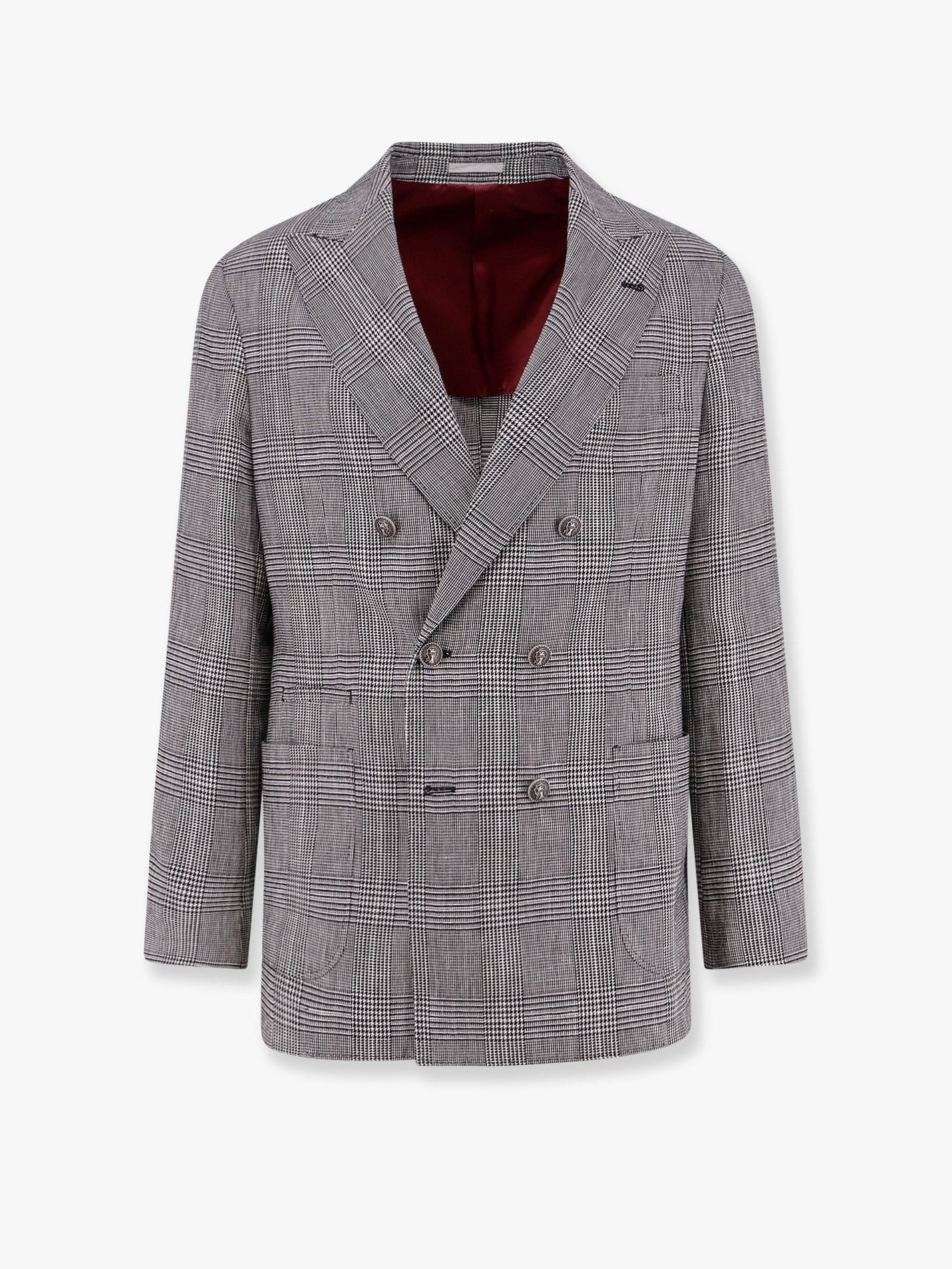 Brunello Cucinelli - Brunello Cucinelli Cotton And Linen Prince Of Wales One And A Half Breasted Blazer - Men’s Clothing