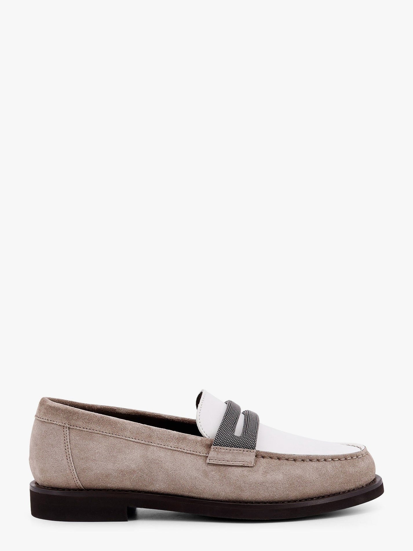 Brunello Cucinelli - Brunello Cucinelli Suede And Leather Loafer With Monili Detail - Women’s Shoes