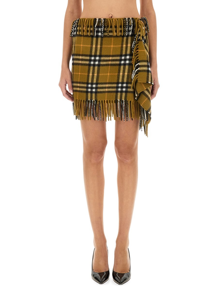 Burberry - Burberry Wool And Cashmere Check Scarf Style Skirt - Women’s Clothing