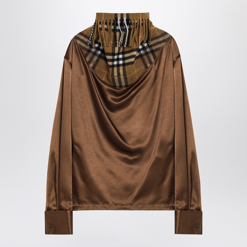 Burberry - Burberry Satin Shirt with Check Panel - Women’s Knitwear