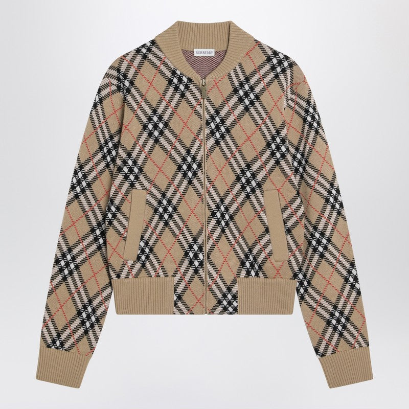 Burberry - Burberry Check wool zip-up cardigan - Topwear