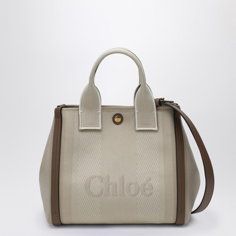 Chloé - Chloé Carry Small tote bag in beige striped canvas - Shopper