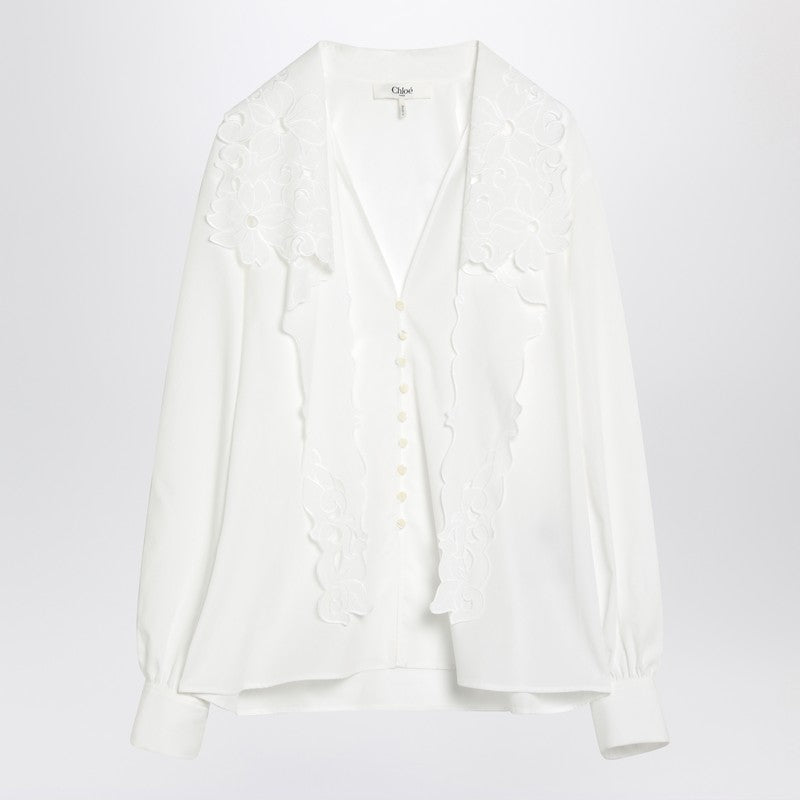 Chloé - Chloé White shirt with embroidered bow tie - Women’s Tops