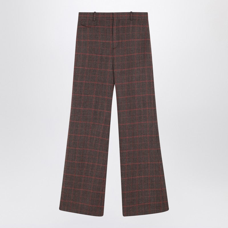 Chloé - Chloé Brown flared checkered wool trousers - Trousers