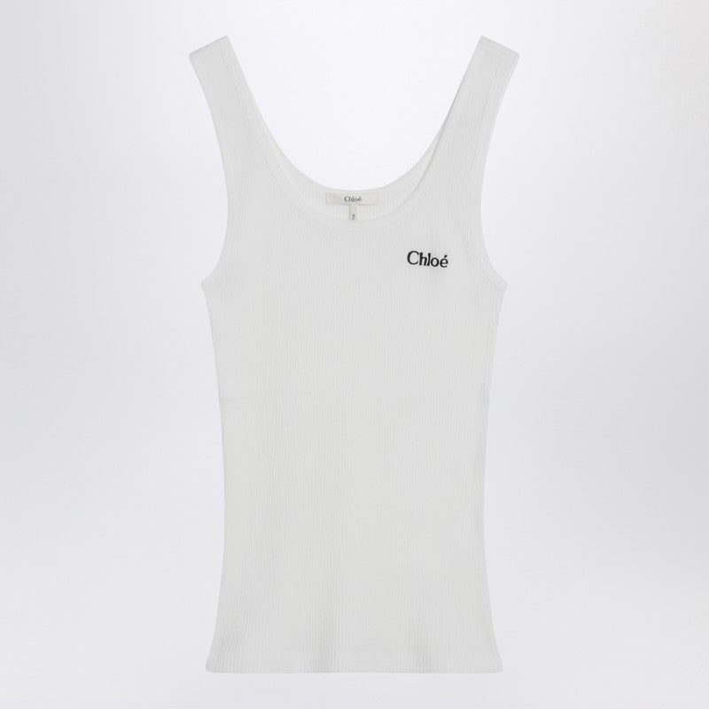 Chloé - Chloé White ribbed tank top with logo - Topwear