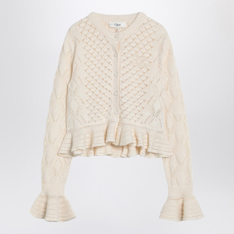 Chloé - Chloé Latte-colored crochet cardigan in cotton blend - Knitwear