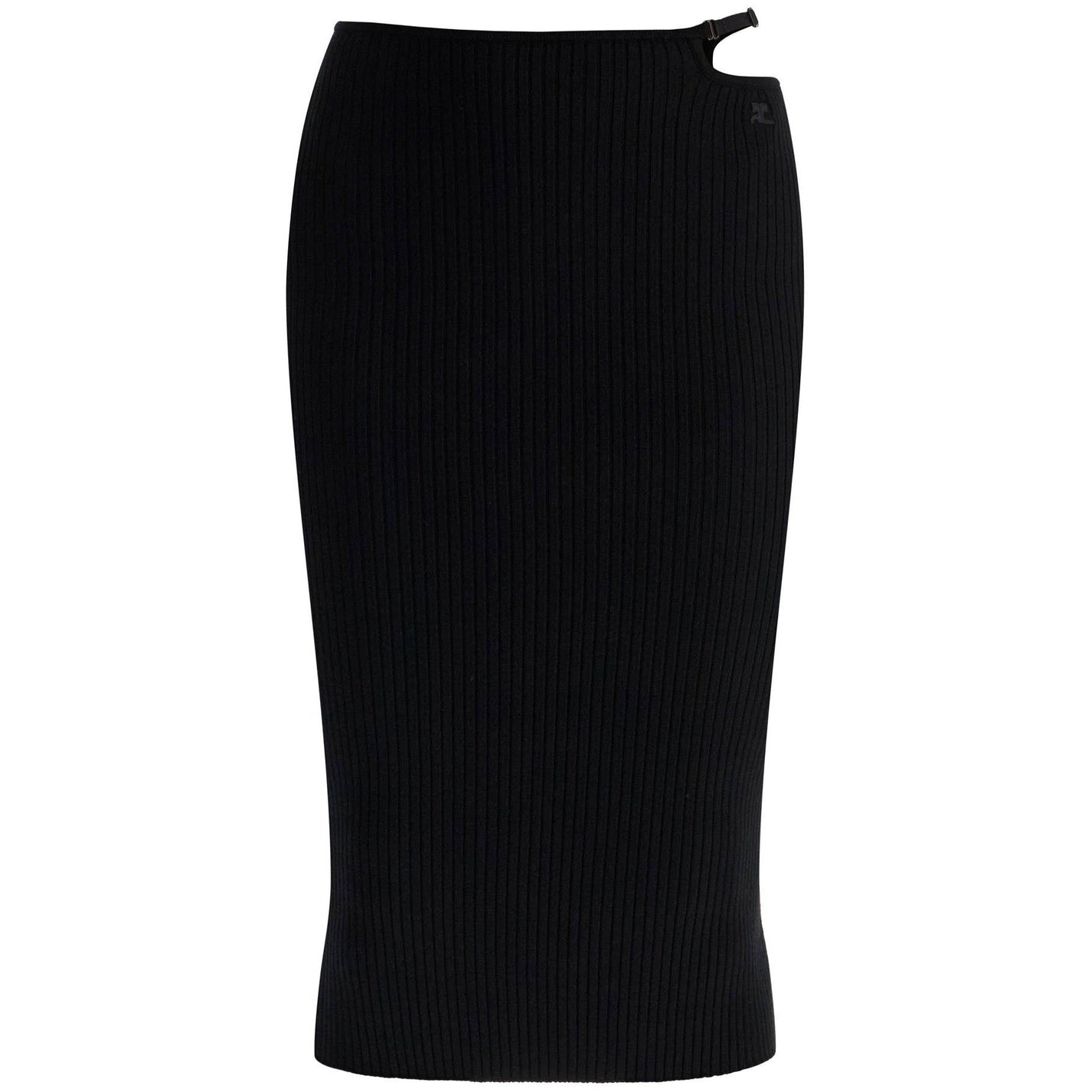 Courreges - Courreges black midi skirt in viscose and polyester with vertical ribs - Skirts