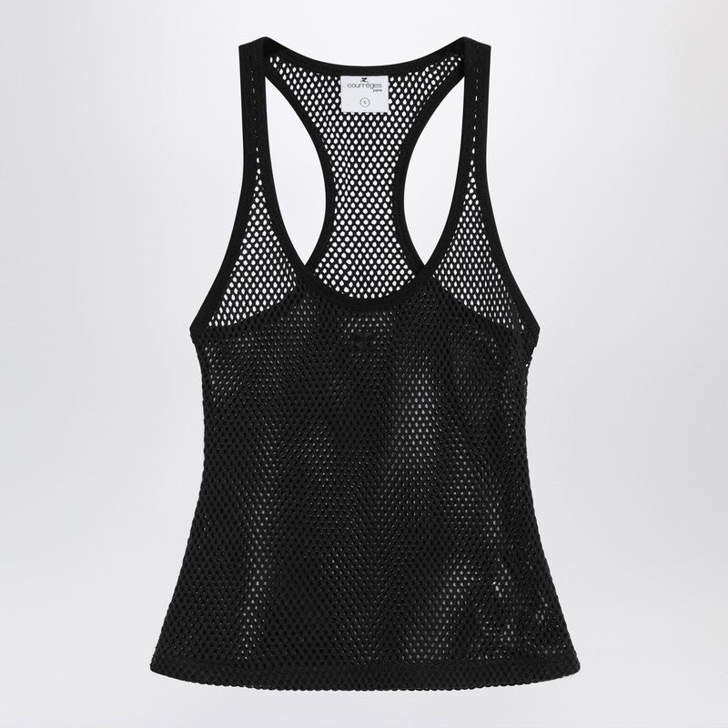 Courreges - Courreges Courrèges Black mesh tank top in cotton - Topwear
