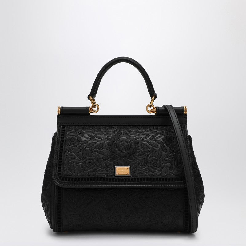 Dolce & Gabbana - Dolce & Gabbana Dolce&Gabbana Black embroidered handbag Sicily medium - Handbag