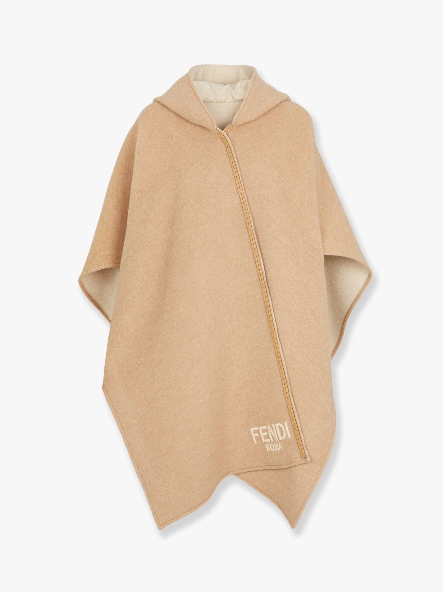 Fendi - Fendi Wool And Cashmere Poncho With Leather Profiles - Woman->Clothing->Coats