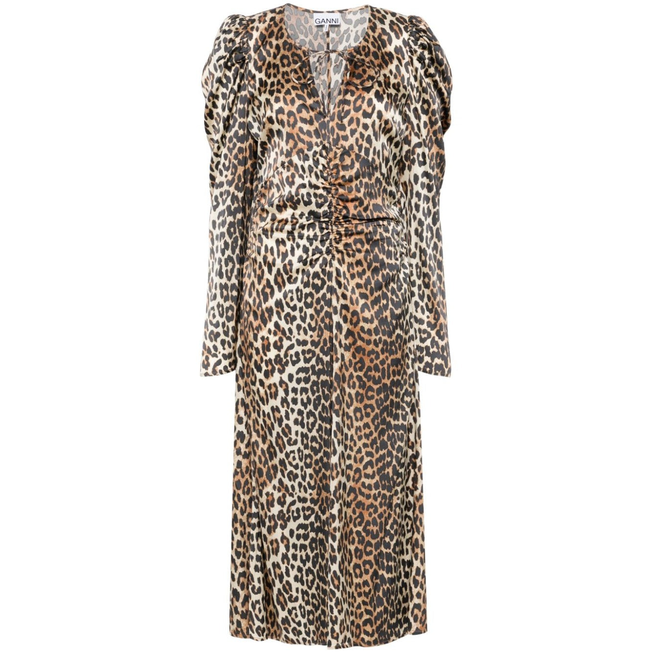 Ganni - Ganni leopard-print Ruched Midi Dress - Women’s Clothing