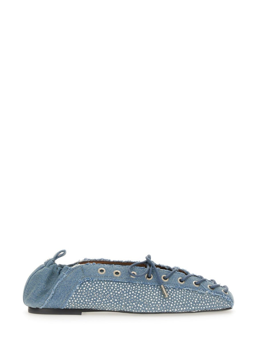 GANNI - Ganni Lace Up Ballerina - Woman->FOOTWEAR->FLATS