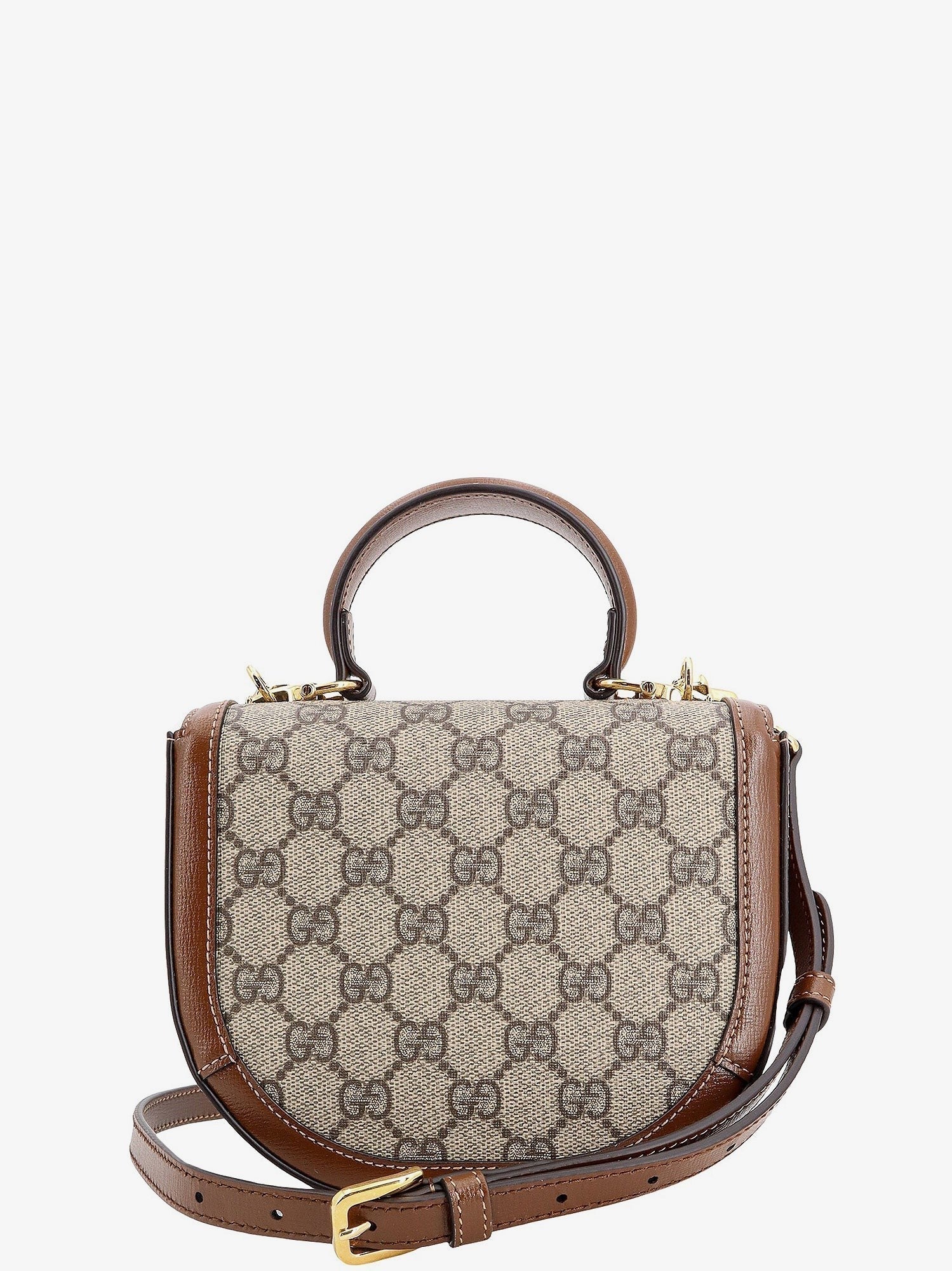 Gucci - Gg Supreme Fabric And Leather Handbag With Iconic Horsebit - Home->Woman->Bags->Handbags