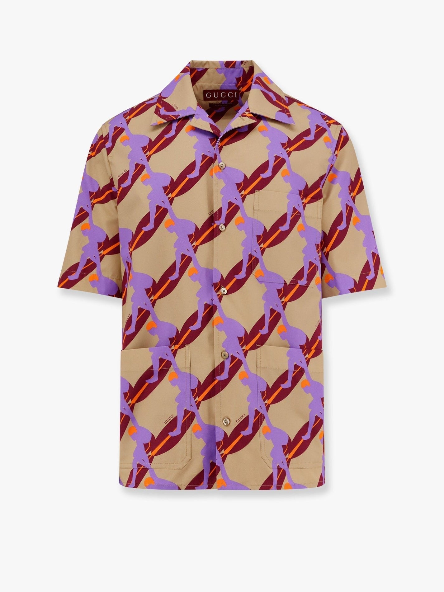 Gucci - Gucci Bowling Cotton Popeline Shirt With All Over Surfer Print - Men’s Tops