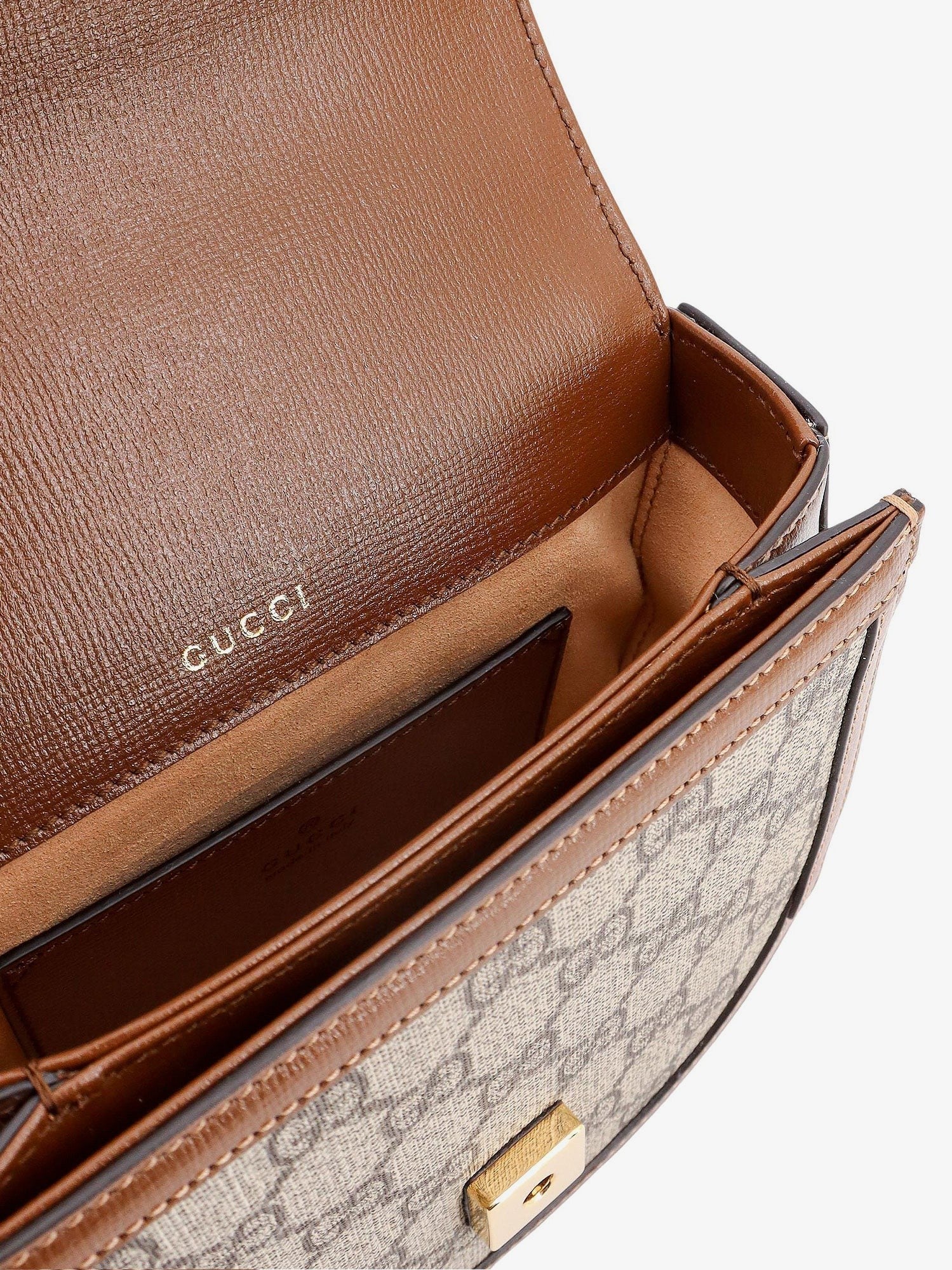 Gucci - Gg Supreme Fabric And Leather Handbag With Iconic Horsebit - Home->Woman->Bags->Handbags
