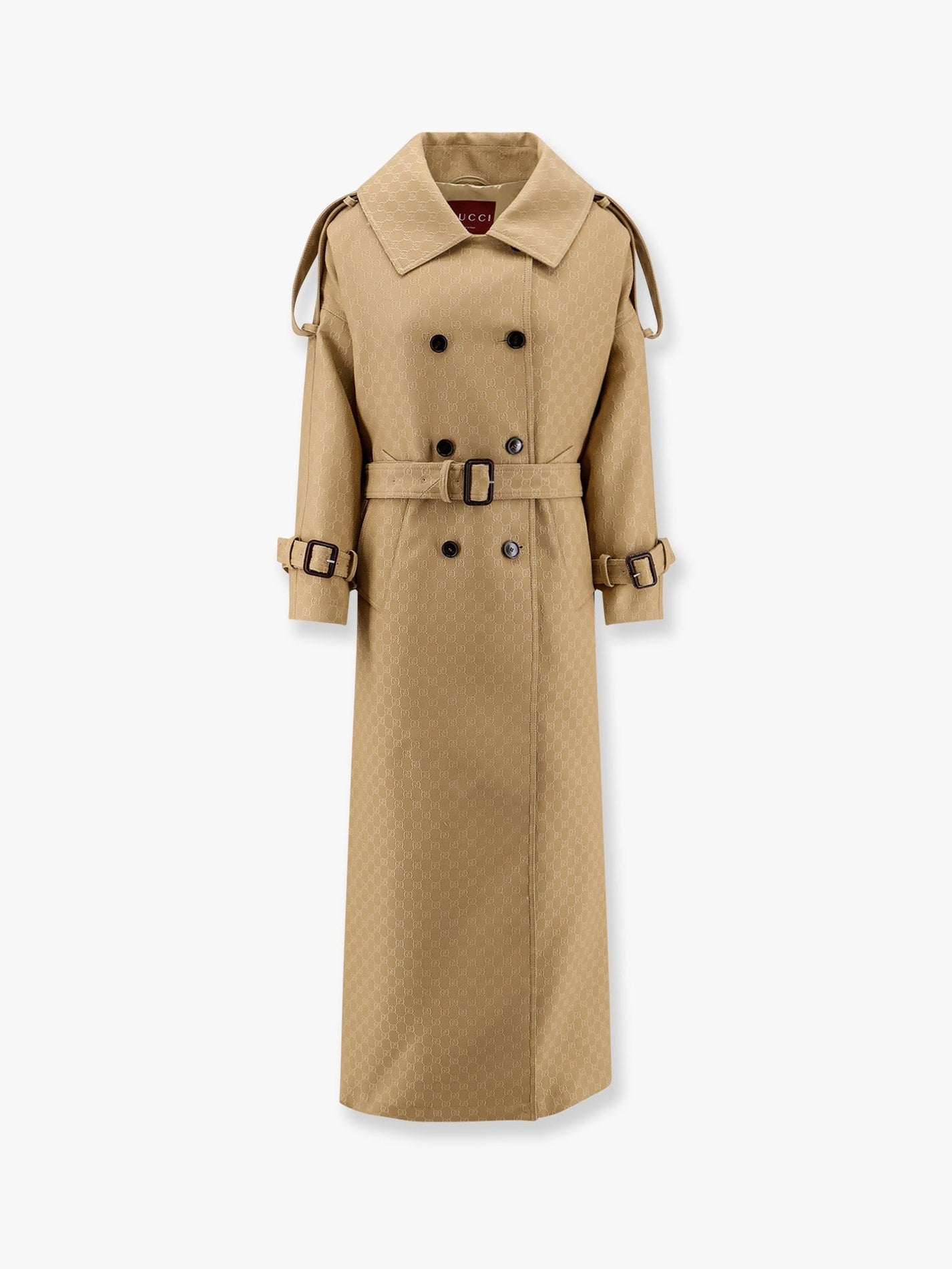 Gucci - Gucci Wool And Silk Crepe Coat With All Over Gg Motif - Women’s Outerwear