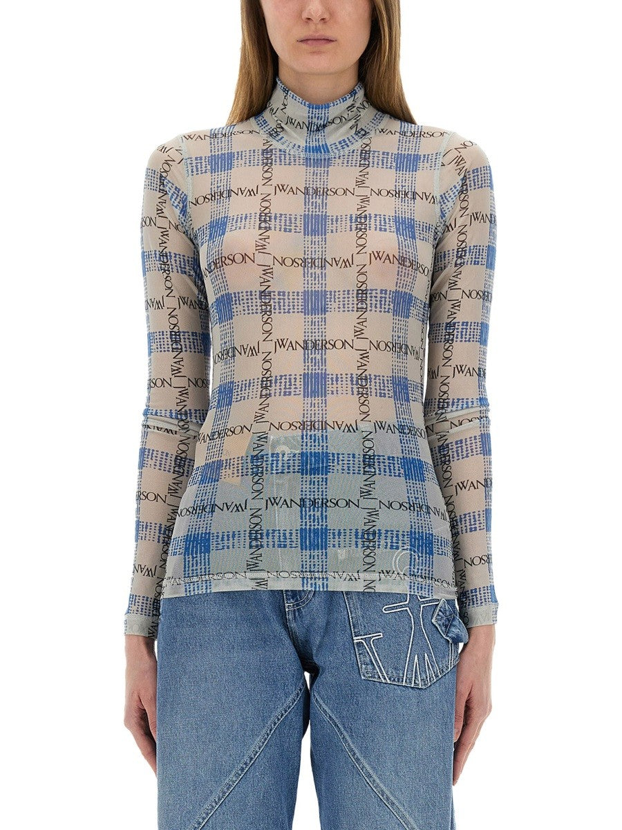 jw anderson - Jw Anderson Semi Transparent Top With All Over Logo - Woman->Clothing->Tops