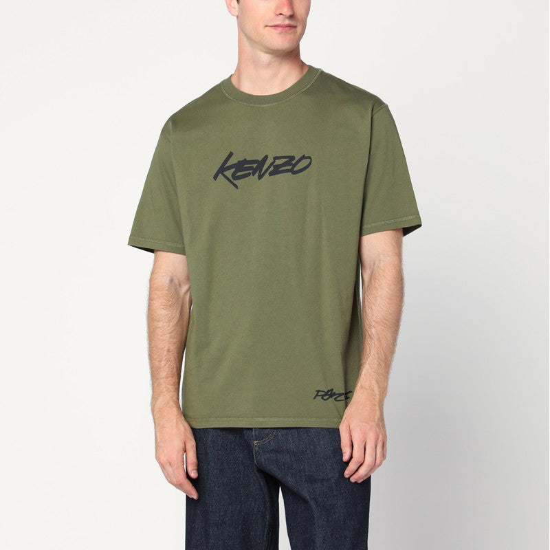 Kenzo - KENZO Khaki cotton T-shirt with logo - Topwear