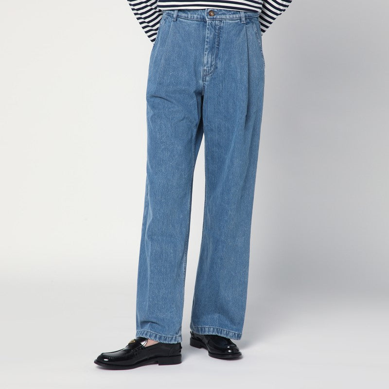 Maison Kitsuné - Maison Kitsuné Wide pleated blue jeans - Jeans