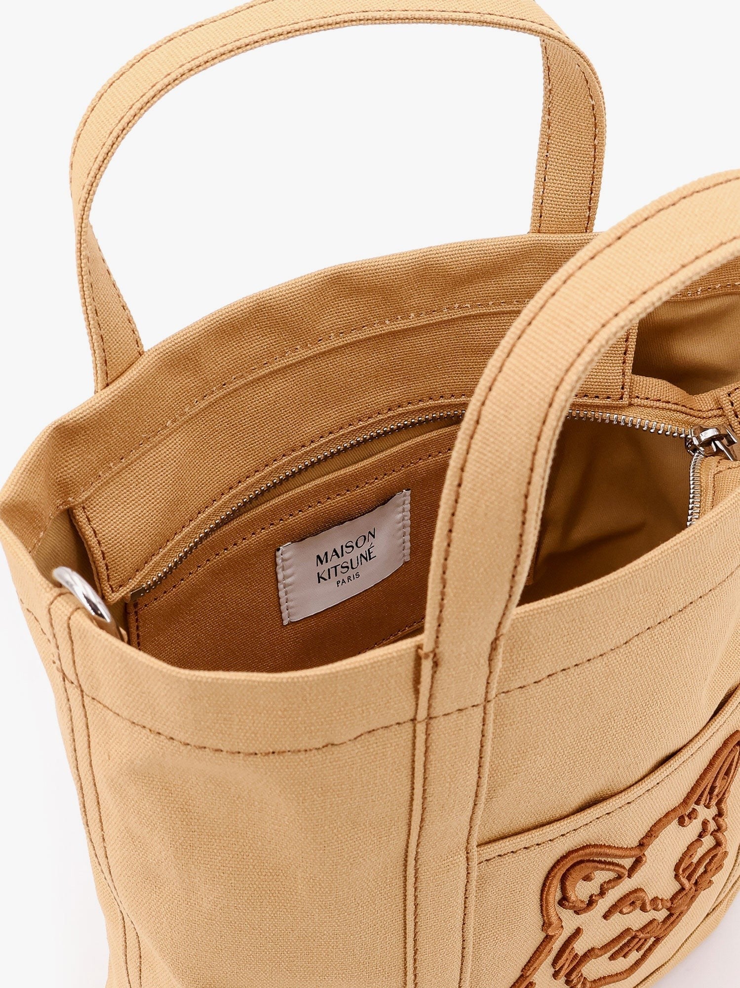 Maison Kitsune - Canvas Handbag With Fox Head Embroidery - Home->Man->Bags->Handbags