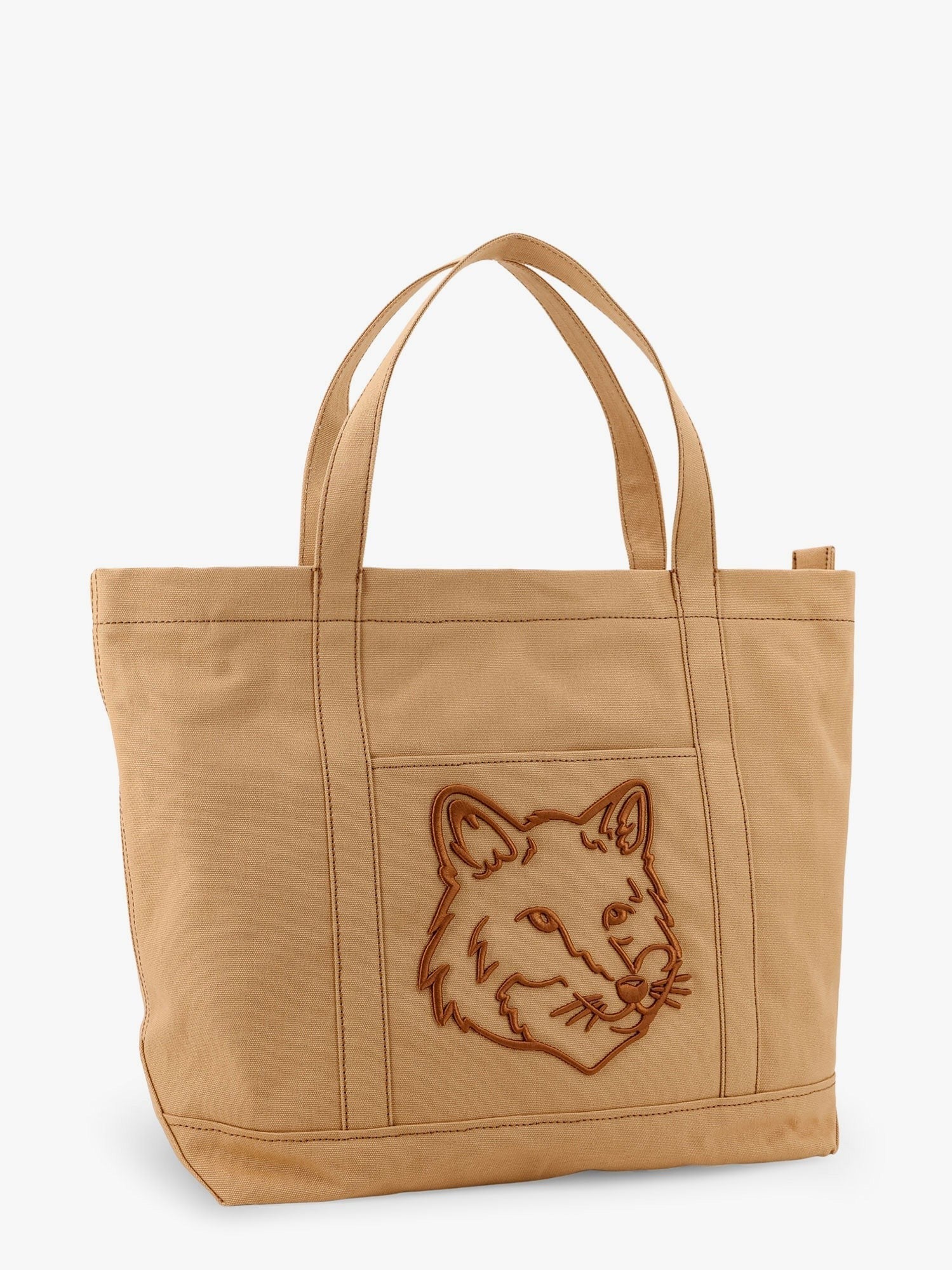 Maison Kitsune - Canvas Handbag With Fox Head Embroidery - Home->Man->Bags->Handbags