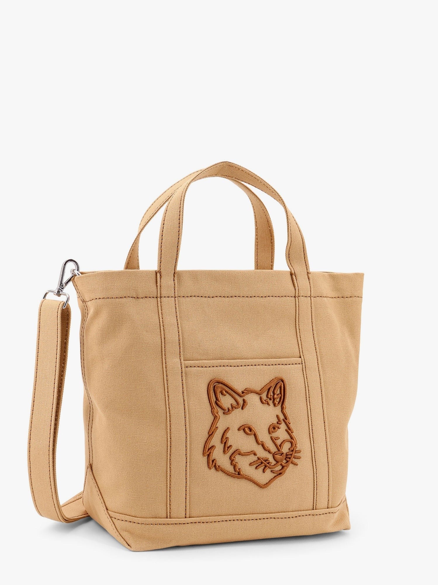 Maison Kitsune - Canvas Handbag With Fox Head Embroidery - Home->Man->Bags->Handbags