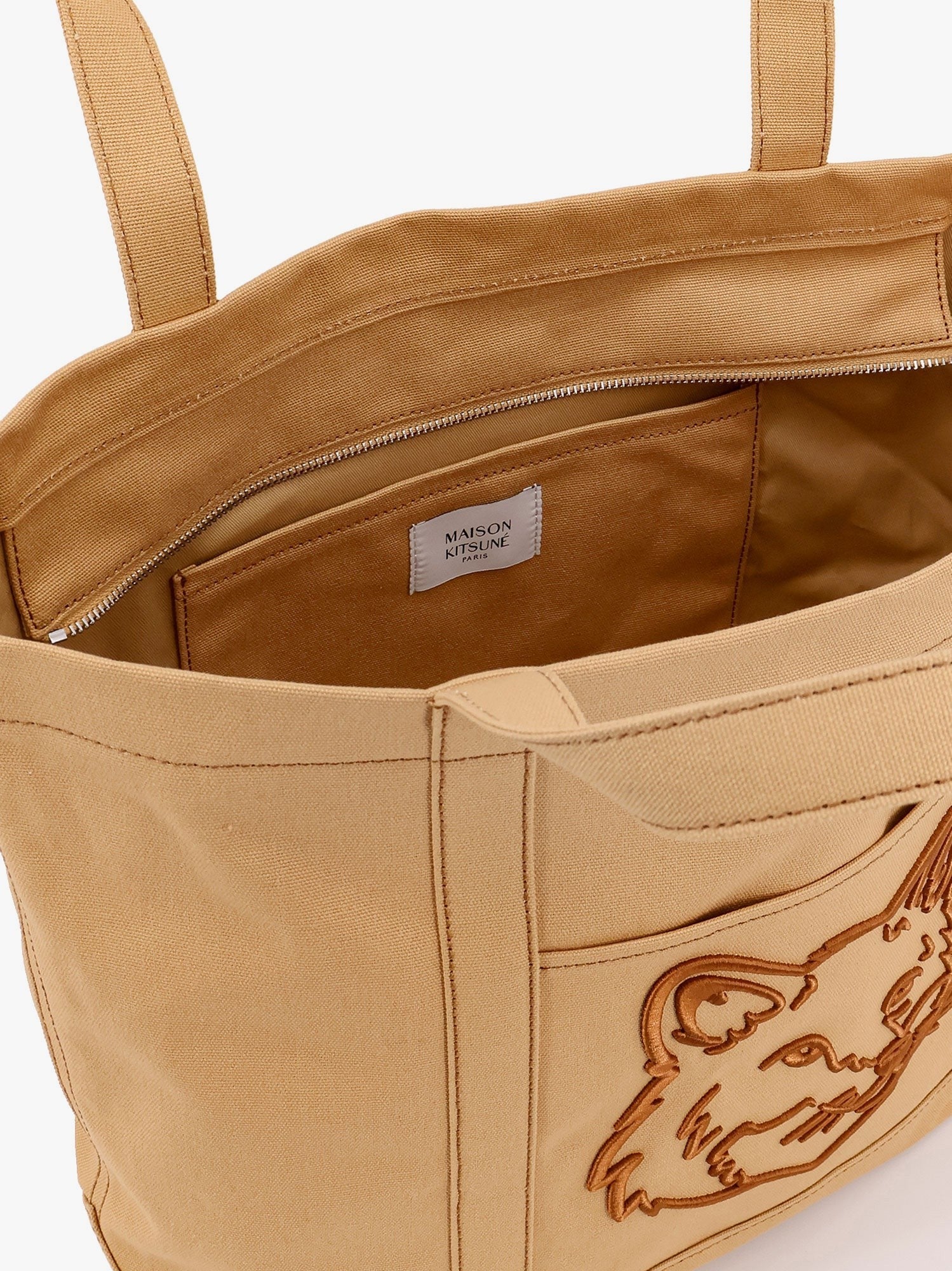 Maison Kitsune - Canvas Handbag With Fox Head Embroidery - Home->Man->Bags->Handbags