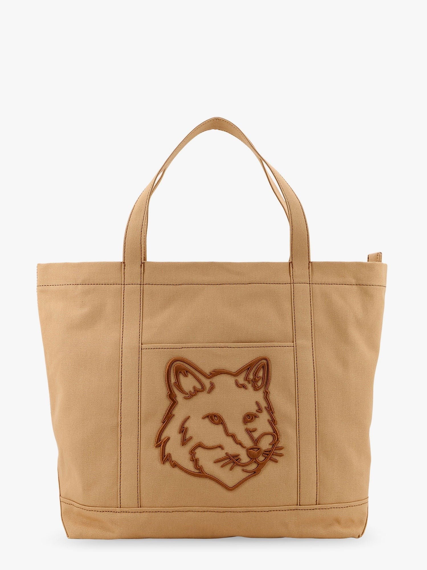 Maison Kitsune - Canvas Handbag With Fox Head Embroidery - Home->Man->Bags->Handbags