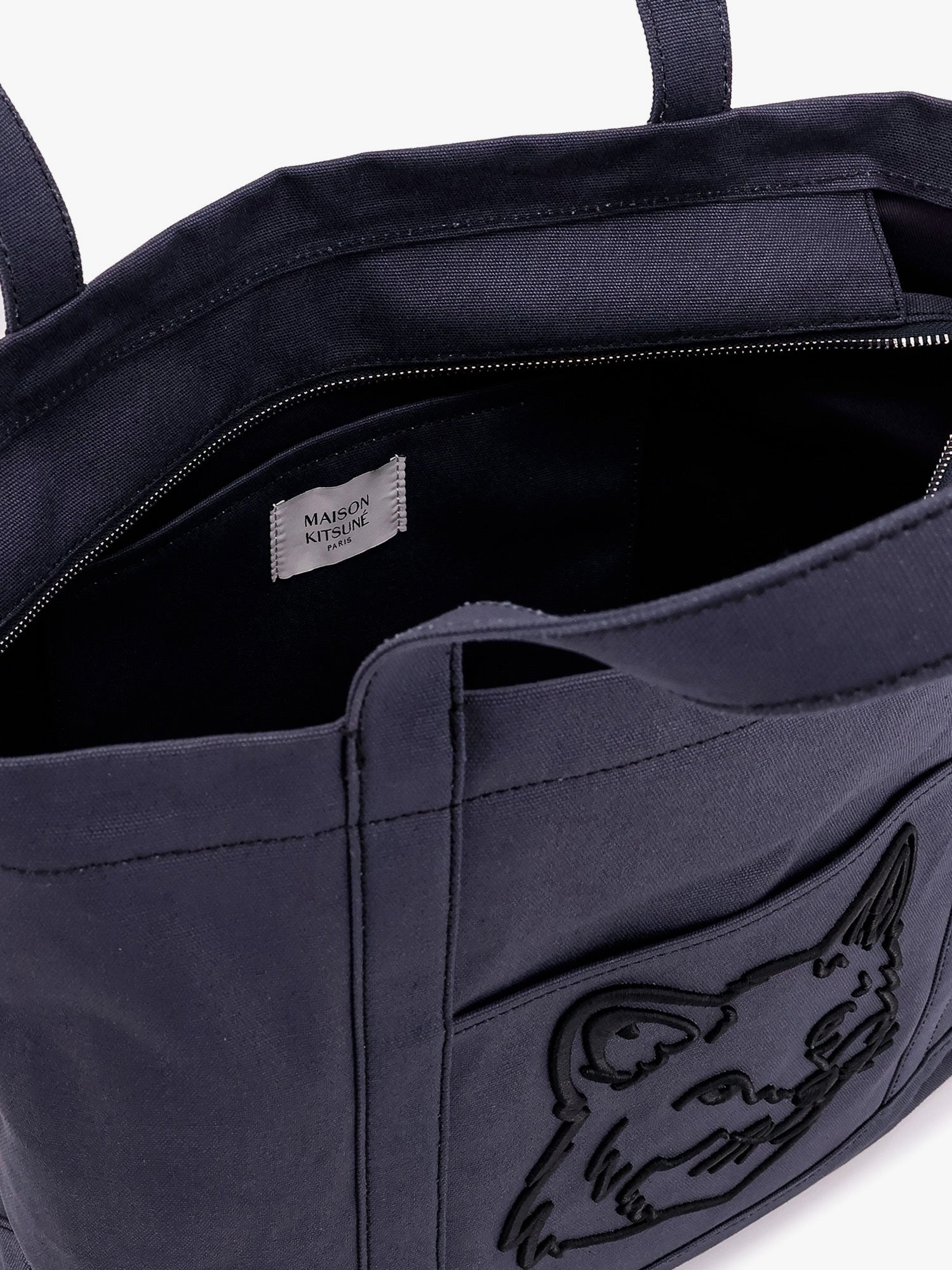 Maison Kitsune - Canvas Handbag With Fox Head Embroidery - Home->Man->Bags->Handbags
