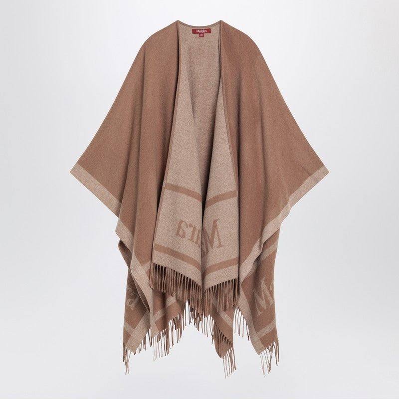 Max Mara Studio - Max Mara Studio Camel color jacquard wool poncho - Scarves Hats & Gloves