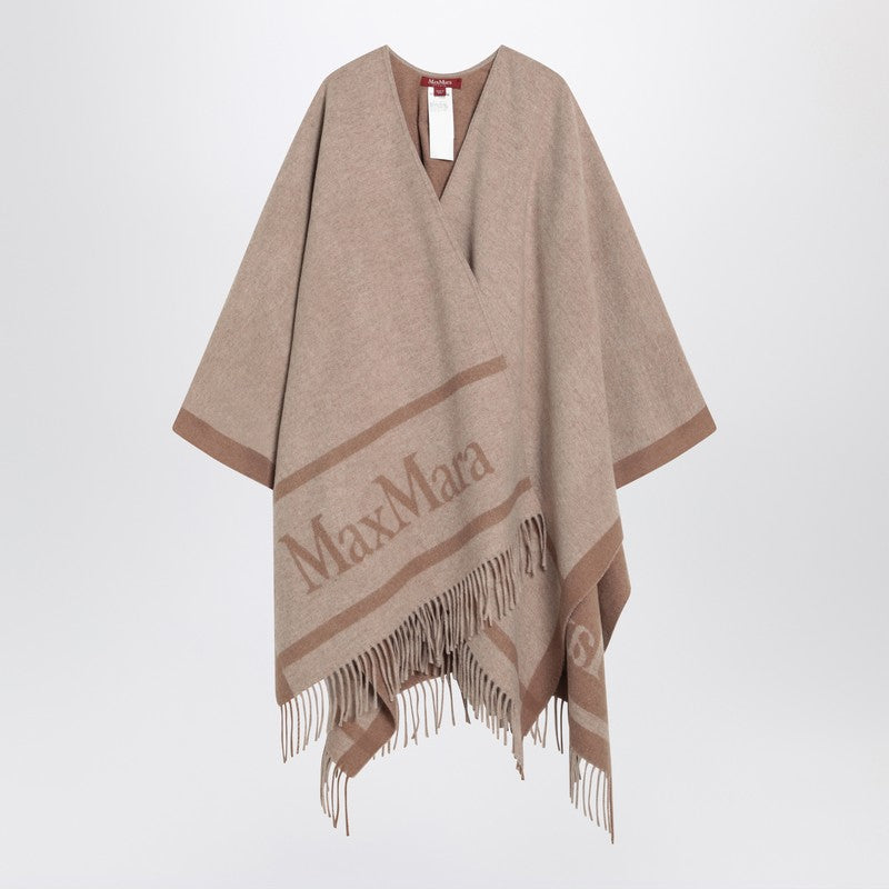 Max Mara Studio - Max Mara Studio Sandy color jacquard wool poncho - Scarves Hats & Gloves