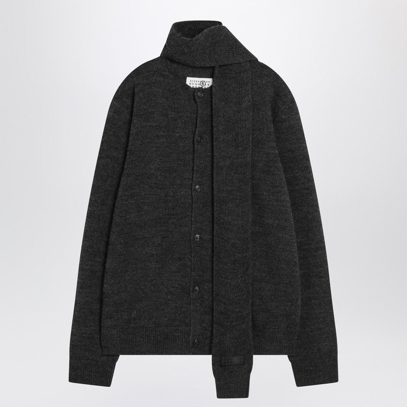 MM6 Maison Margiela - MM6 Maison Margiela Grey wool-blend cardigan with scarf - Knitwear