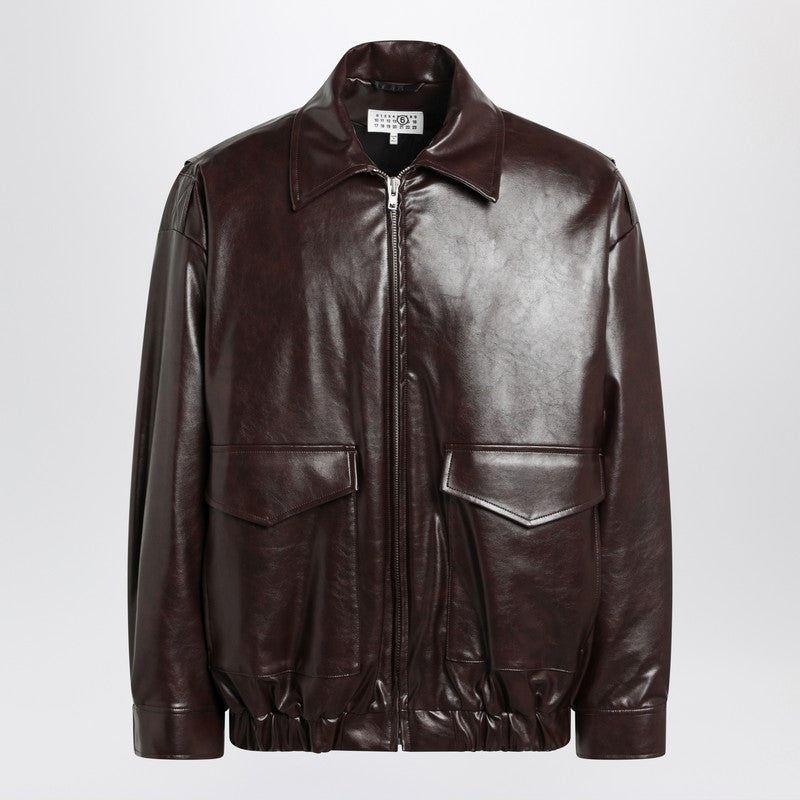 MM6 Maison Margiela - MM6 Maison Margiela Burgundy faux leather zip bomber - Jackets
