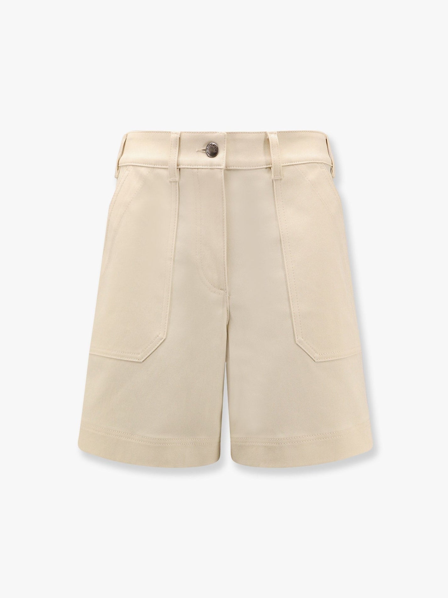 Moncler - Moncler Stretch Cotton Shorts With Maxi Logo Patch - Women’s Clothing