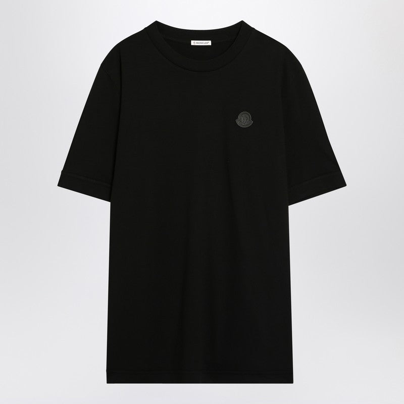 Moncler - Moncler Black cotton T-shirt with logo patch - Topwear