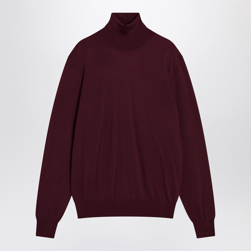 Saint Laurent - Saint Laurent Burgundy turtleneck sweater in wool - Knitwear