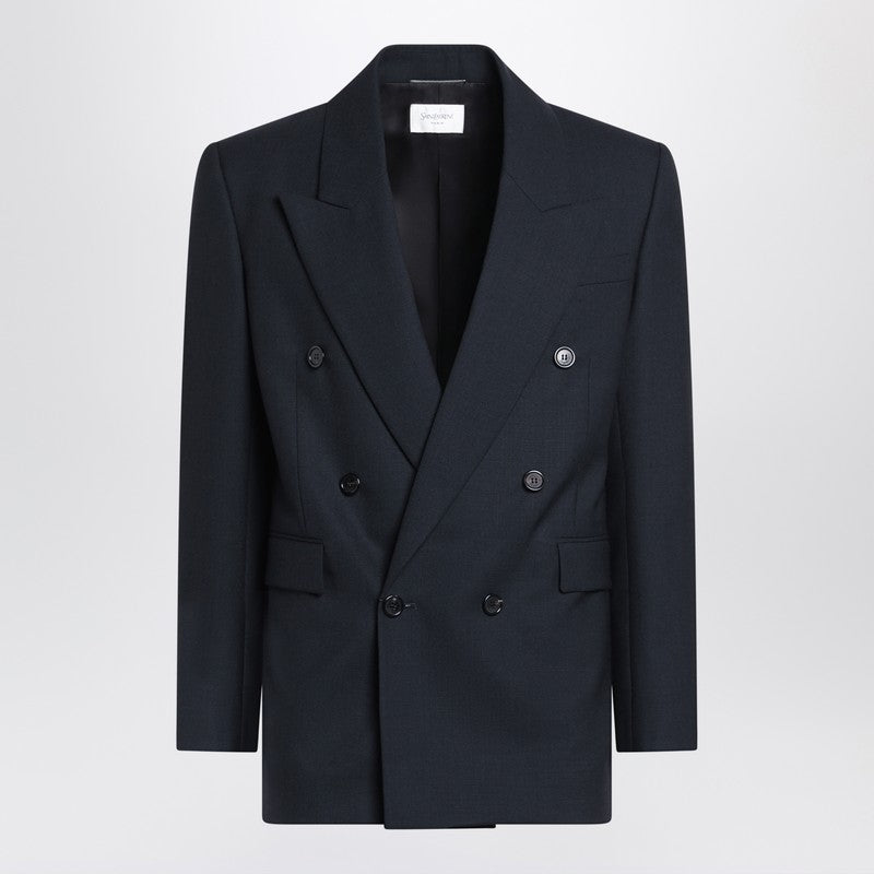 Saint Laurent - Saint Laurent Double-breasted navy blue wool jacket - Jackets