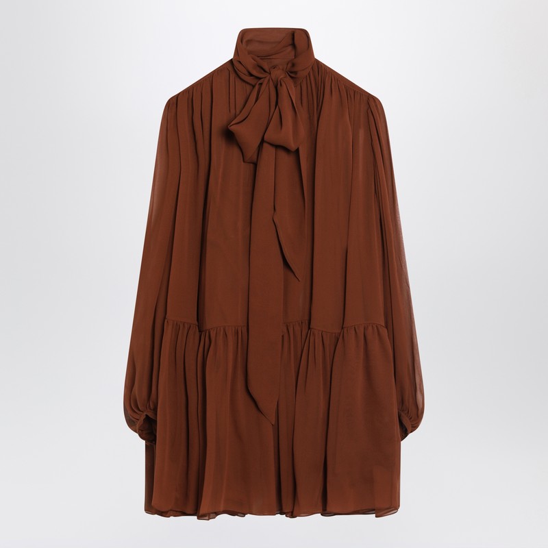 Saint Laurent - Saint Laurent Rust-colored lavallière silk dress - Shirts