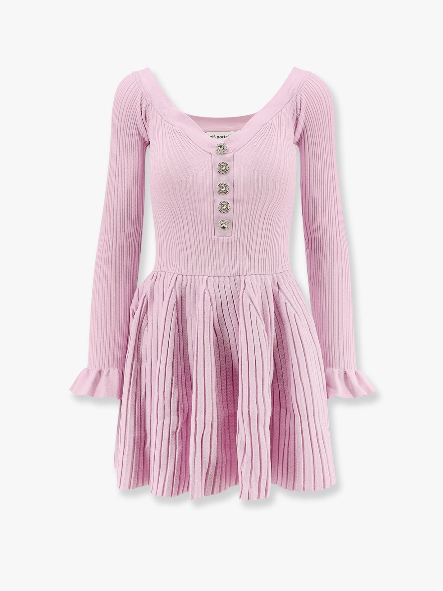 SELF PORTRAIT - Self Portrait Ribbed Knit Mini Dress With Jewel Buttons - Woman->Clothing->Dresses