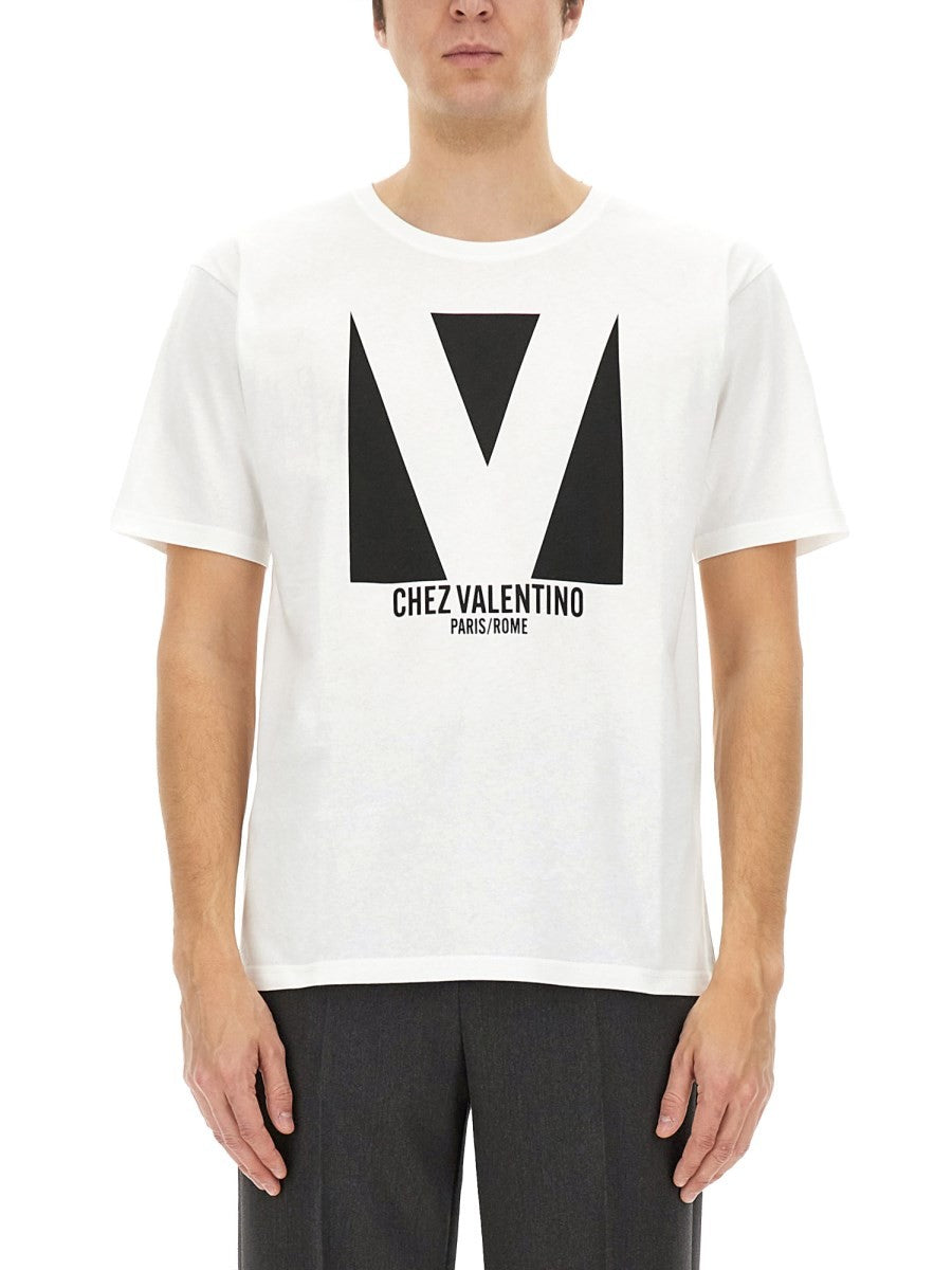 Valentino - Valentino Cotton T Shirt With ’Chez Valentino’ Print - Men’s Tops