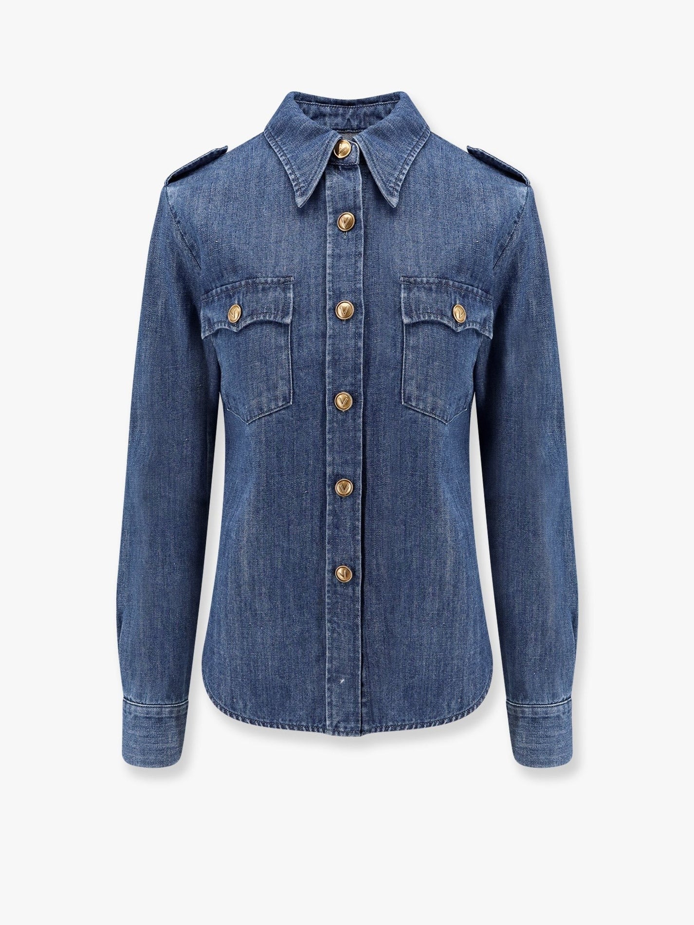 Valentino - Valentino Denim Shirt With Vlogo Buttons - Women’s Tops