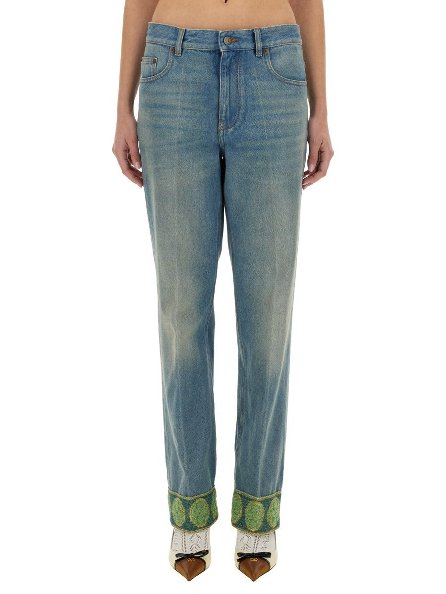 Valentino - Denim Pants With Jacquard Edges - Home->Woman->Clothing->Jeans