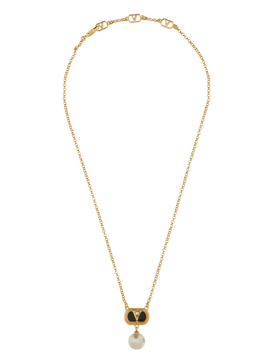 Valentino Garavani - Valentino Garavani Metal ’Ovalette’ Necklace With Enamel Crystal And Swarovski® Pearl - Women’s