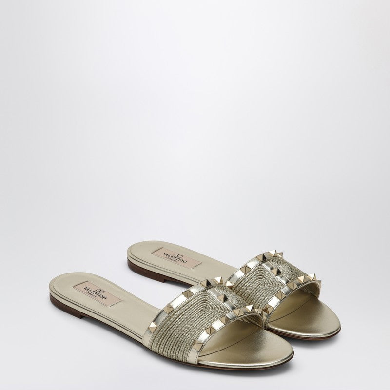 Valentino Garavani - Valentino Garavani Roman Stud Sandals in Platinum Colour - Slippers & Flip-flops